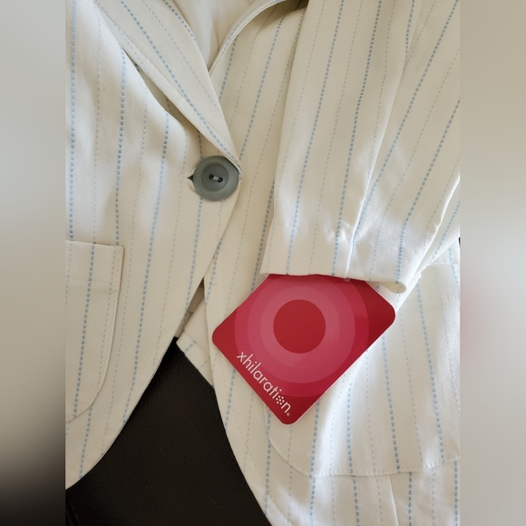 Vintage Y2K Xhilaration Cream With Baby Blue Pinstripes Size XXL Classic Preppy - Picture 9 of 12